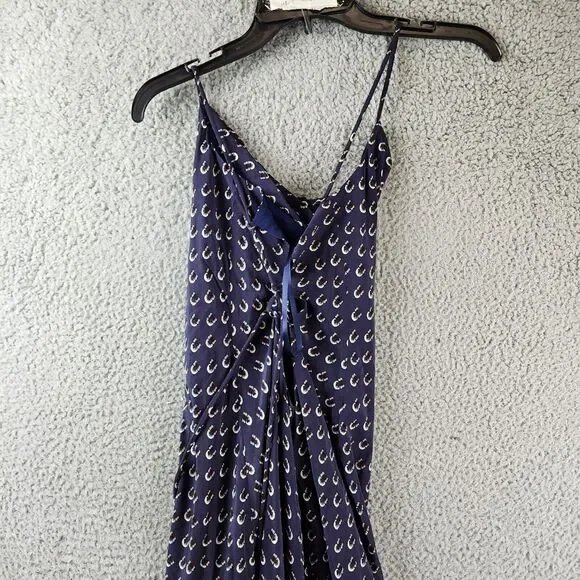 STAUD Bellamy Printed Lace-up Maxi Dress Women's L Navy Calico Sleeveless Slit~ - Picture 12 of 13